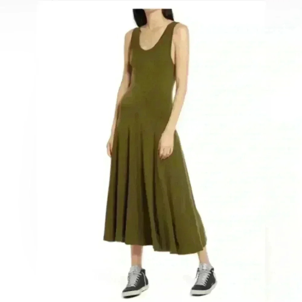 NINETY Percent Woman’s Tencel Single Jersey Paneled Tank Green Dress SZ S